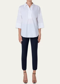 Akris puntoKimono-Sleeve Split-Neck Blouse