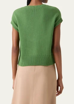 Akris puntoPapercut Flower Cotton Knit Cap-Sleeve Sweater