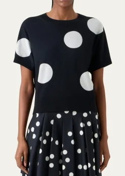 Akris puntoPolka-Dot Merino Wool Short-Sleeve Sweater