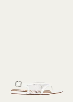 ALAIAFishnet Patent Leather Flat Thong Sandals