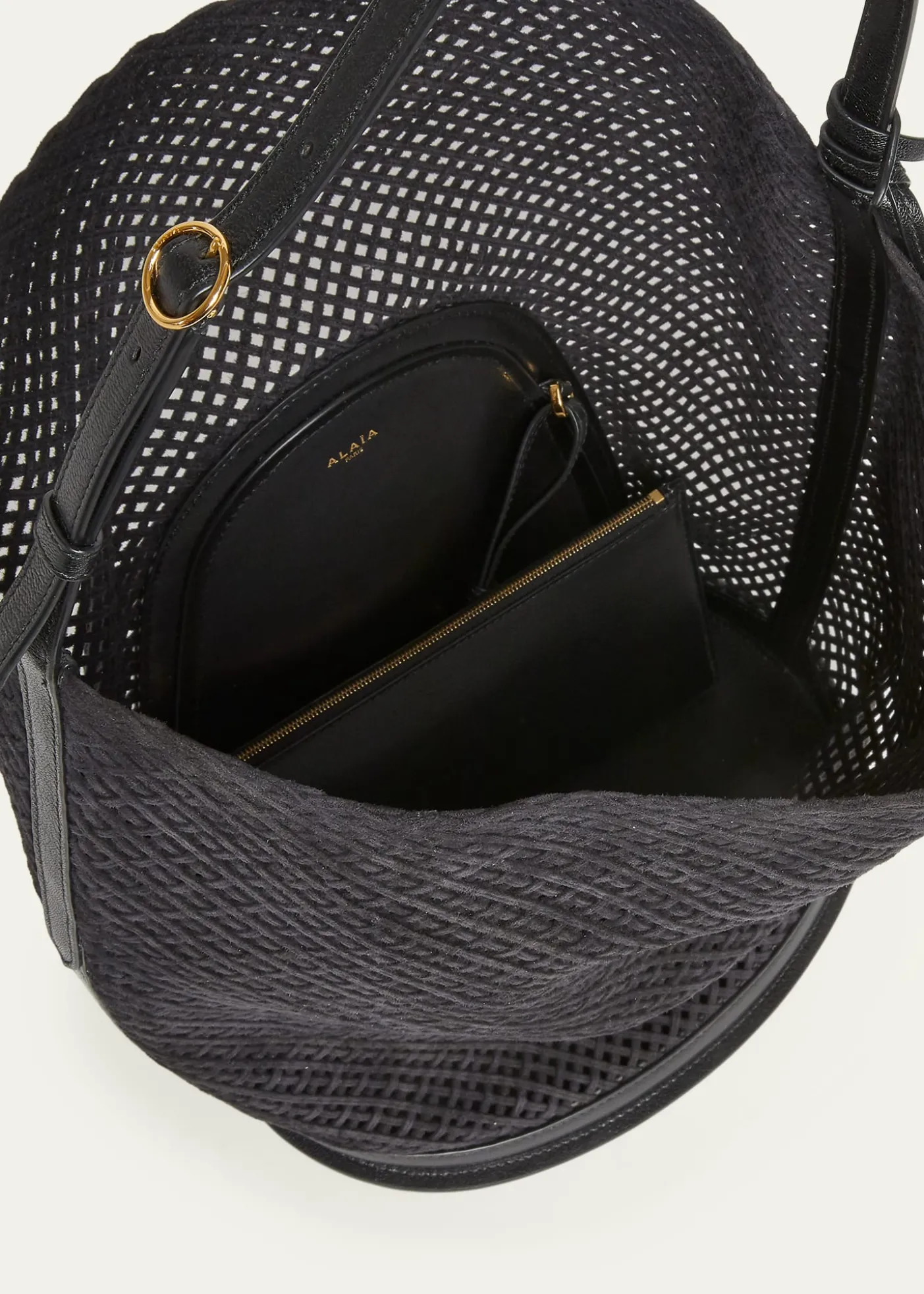 ALAIALe Hip Large Suede Mesh Bucket Bag