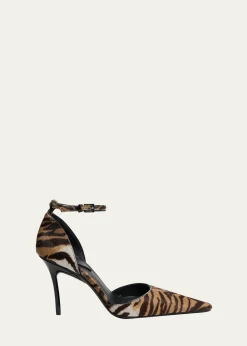 ALAIA90mm d'Orsay Tiger Calf Hair Ankle-Strap Pumps
