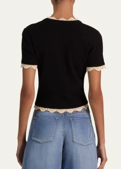 ALICE + OLIVIACiara Crochet-Trim Ribbed Cardigan