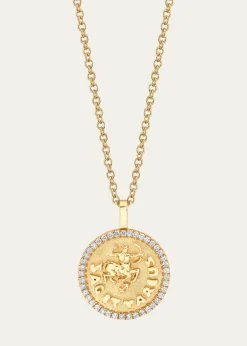 Anita Ko18K Yellow Gold Small Sagittarius Coin Pendant Necklace with Diamonds