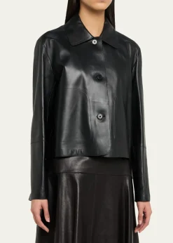 ArmaEmy Cropped Button-Down Leather Jacket