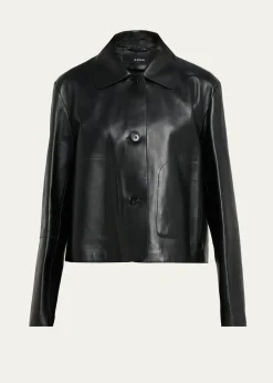 ArmaEmy Cropped Button-Down Leather Jacket