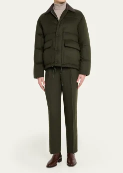 AURALEEMen's Dark Olive Pleated Wool Trousers