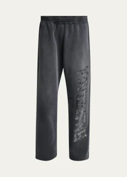 BalenciagaMen's Faded Terry Logo Tape Relaxed-Fit Sweatpants