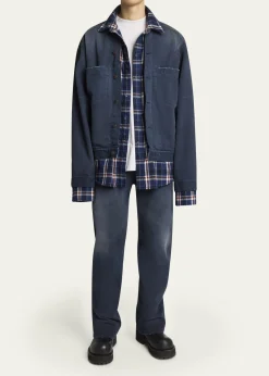 BalenciagaMen's Patched Denim Mixed-Media Shirt Jacket