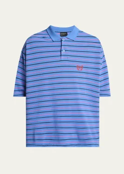 BalenciagaMen's Striped Pique Polo Shirt