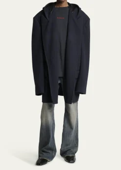 BalenciagaMen's Wool Oversized Hooded Short Coat