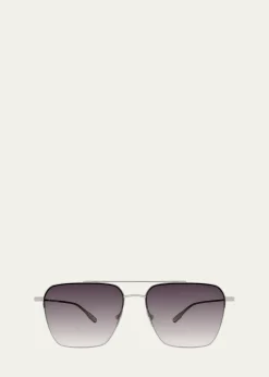 Barton PerreiraMen's Double-Bridge Titanium Aviator Sunglasses