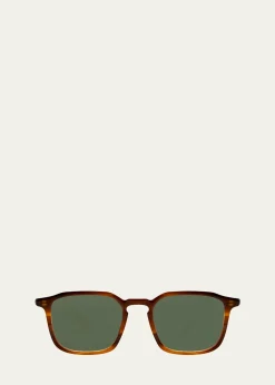 Barton PerreiraMen's Keyhole-Bridge Acetate Rectangle Sunglasses