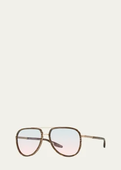 Barton PerreiraMen's Cani Zyl and Titanium Aviator Sunglasses