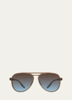 Barton PerreiraMen's Double-Bridge Acetate Aviator Sunglasses