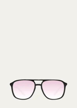 Barton PerreiraMen's Double-Bridge Acetate Aviator Sunglasses