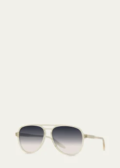 Barton PerreiraMen's Double-Bridge Acetate Aviator Sunglasses