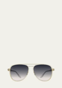 Barton PerreiraMen's Double-Bridge Acetate Aviator Sunglasses