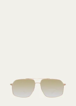 Barton PerreiraMen's Double-Bridge Titanium Aviator Sunglasses