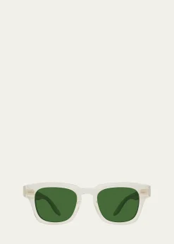 Barton PerreiraMen's Keyhole-Bridge Transparent Acetate Square Sunglasses