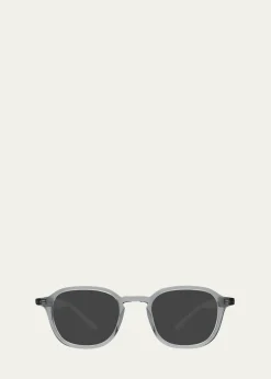 Barton PerreiraMen's Keyhole-Bridge Acetate Square Sunglasses
