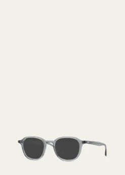 Barton PerreiraMen's Keyhole-Bridge Acetate Square Sunglasses