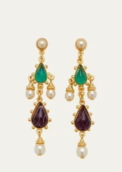 Ben-AmunGold Stone and Pearly Earrings