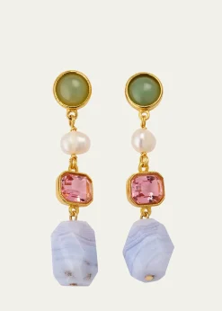 Ben-Amun24k Electroplated Gold Mixed-Stone Drop Earrings