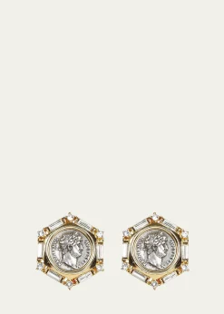 Ben-AmunRoman Coin and Crystal Clip Earrings