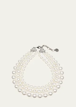 Ben-AmunTriple Glass-Pearl Strand Necklace