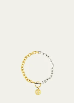 Ben-AmunTwo-Tone Link Necklace with Logo, 16"L