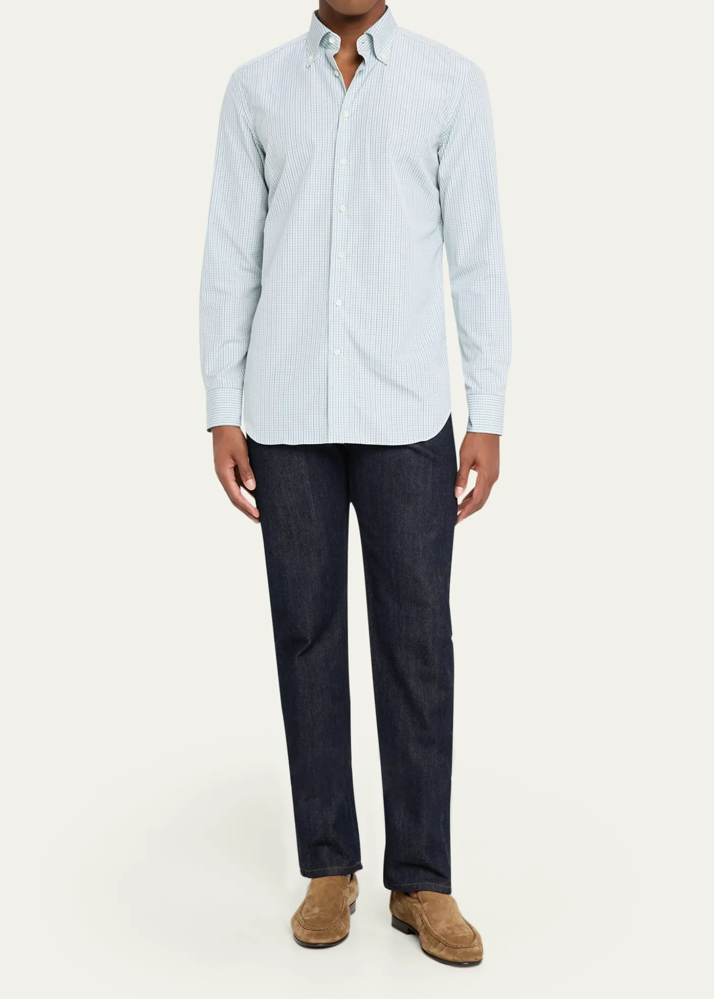 Bergdorf GoodmanMen's Cotton Tattersall Check Button-Collar Sport Shirt