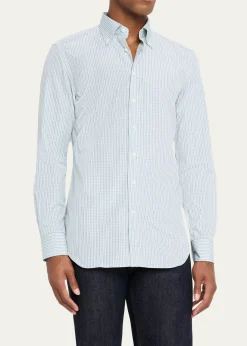Bergdorf GoodmanMen's Cotton Tattersall Check Button-Collar Sport Shirt