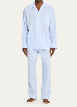 Bergdorf GoodmanMen's Cotton and Linen Micro-Check Long Pajama Set