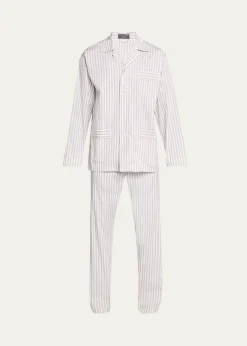 Bergdorf GoodmanMen's Cotton Pinstripe Long Pajama Set