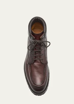 Bergdorf GoodmanMen's Moc-Toe Grained Leather Lace-Up Boots