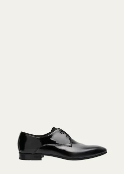 Bergdorf GoodmanMen's Patent Leather Rubber-Sole Derby Shoes