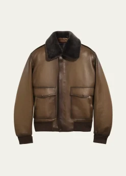 BerlutiMen's Leather & Shearling Collar Bomber Jacket