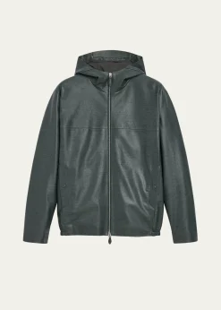BerlutiMen's B-Way Scritto Leather Hooded Jacket