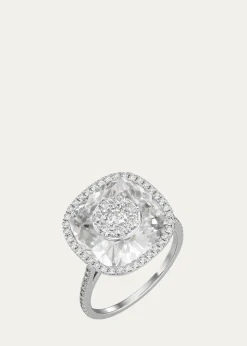 Bhansali18K White Gold 13mm Cushion-Cut Ring with Diamonds, Size 6.5