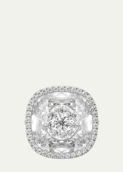 Bhansali18K White Gold 13mm Cushion-Cut Ring with Diamonds, Size 6.5
