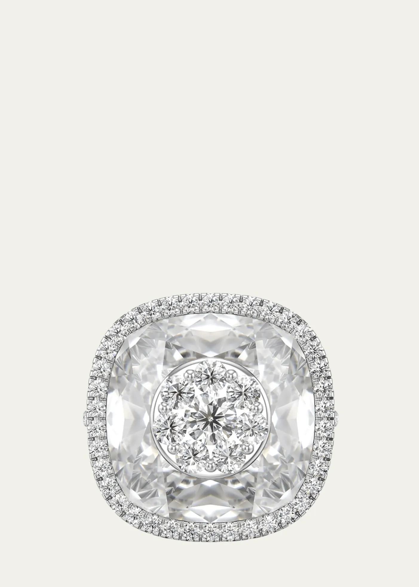 Bhansali18K White Gold 13mm Cushion-Cut Ring with Diamonds, Size 6.5