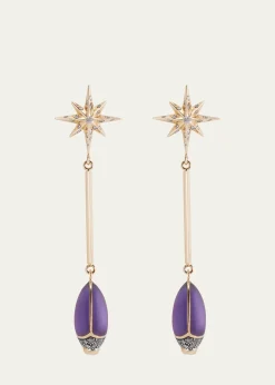 Bibi van der Velden18K Yellow Gold Amethyst Scarab Drop Earrings with Diamonds