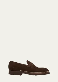BontoniMen's Principe Lug Sole Suede Penny Loafers