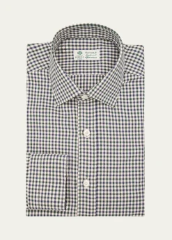 BorrelliMen's Cotton Multi-Check Point Collar Dress Shirt