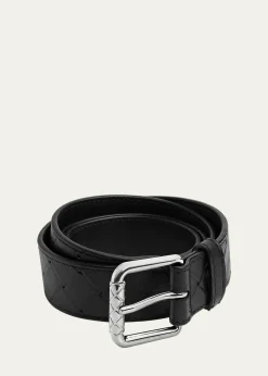 Bottega VenetaMen's Intrecciato Stamp Leather Belt