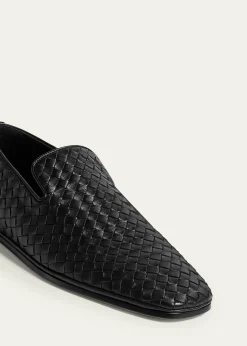 Bottega VenetaMen's Palazzo Intrecciato Leather Square-Toe Slippers