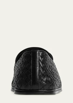 Bottega VenetaMen's Palazzo Intrecciato Leather Square-Toe Slippers