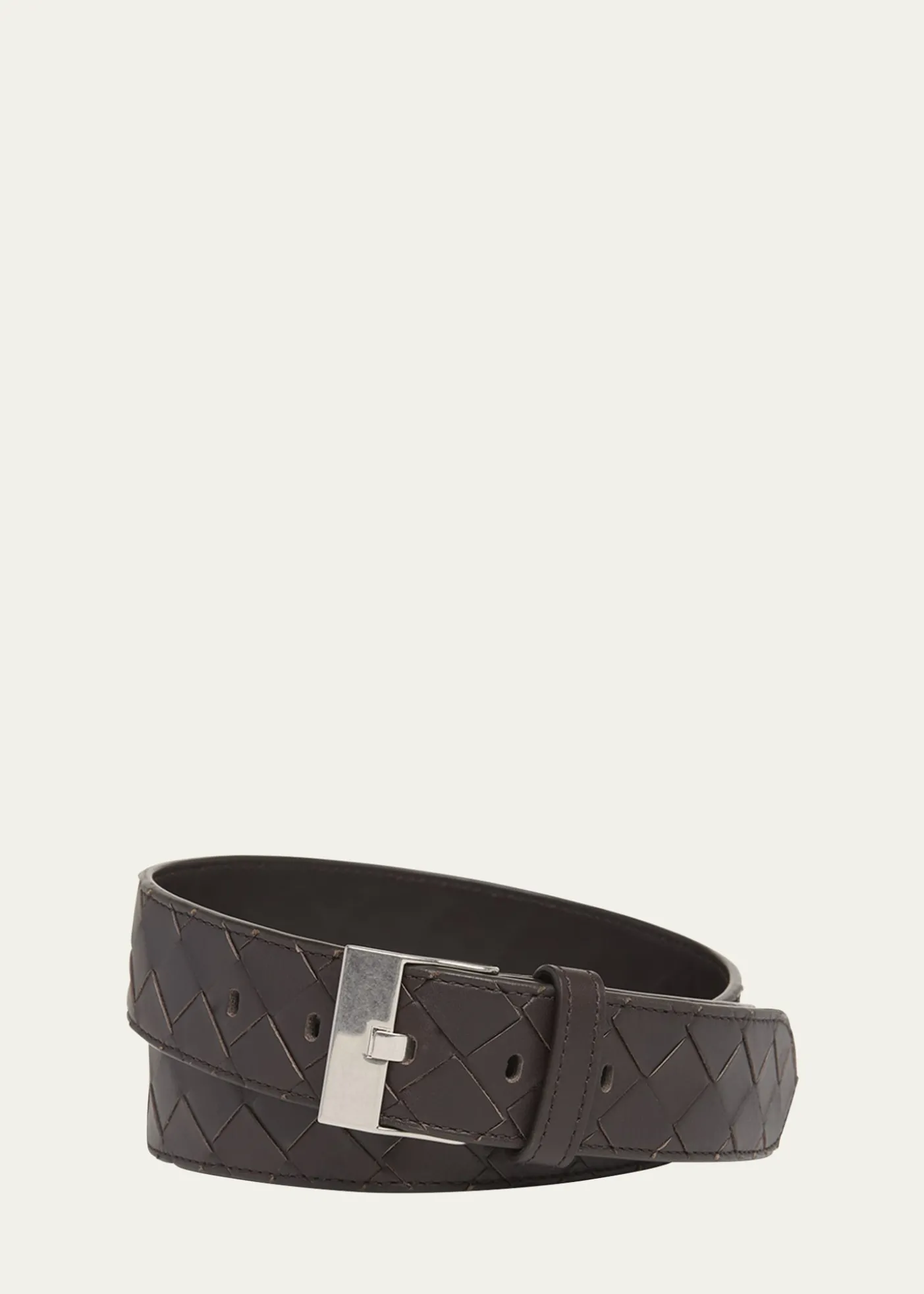 Bottega VenetaMen's Watch-Buckle Intrecciato Leather Belt