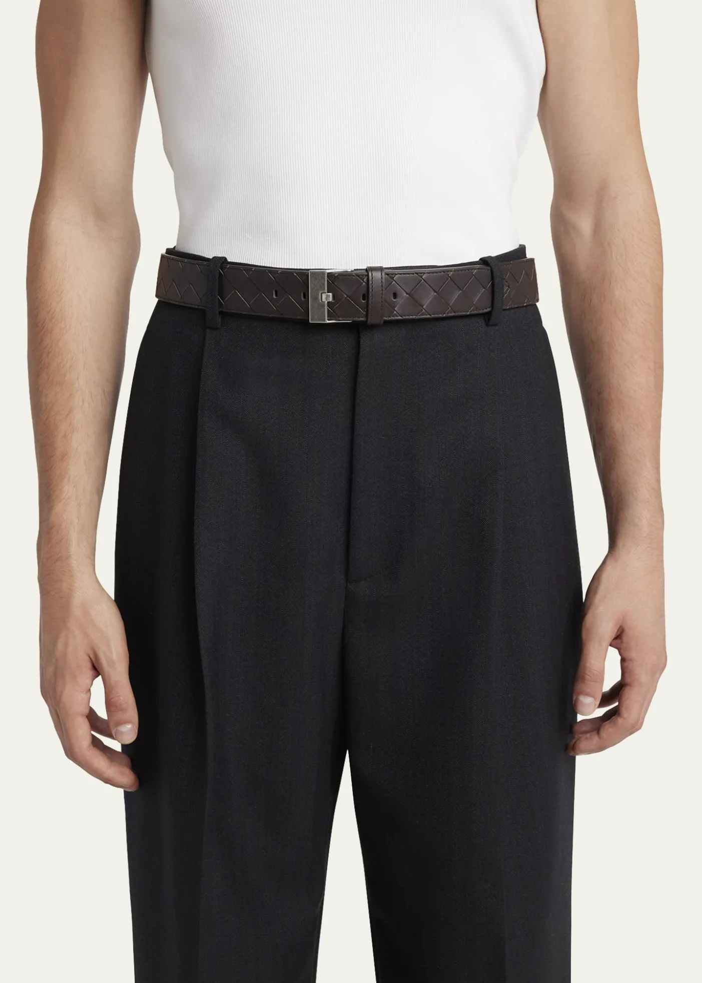 Bottega VenetaMen's Watch-Buckle Intrecciato Leather Belt